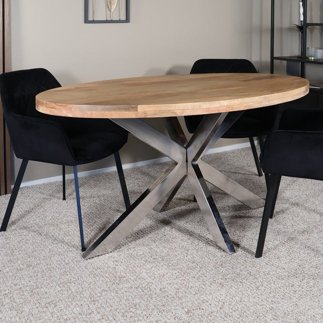Eettafel Lucas ovaal 160cm lichtbruin met zilver mangohout