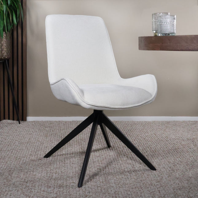 SET DEAL: 6 Eetkamerstoelen draaibaar gebroken wit stof Marloes