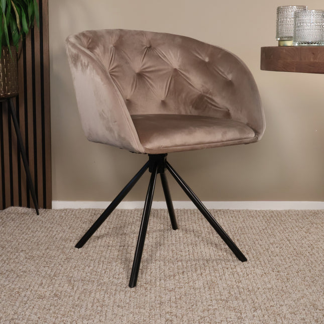 SET DEAL 6 stuks: Eetkamerstoel draaibaar champagne velvet Willow