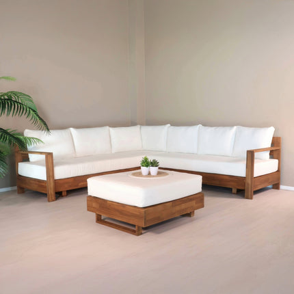 Loungebank tuin set Boris wit acaciahout 250cm met tafel met kussen