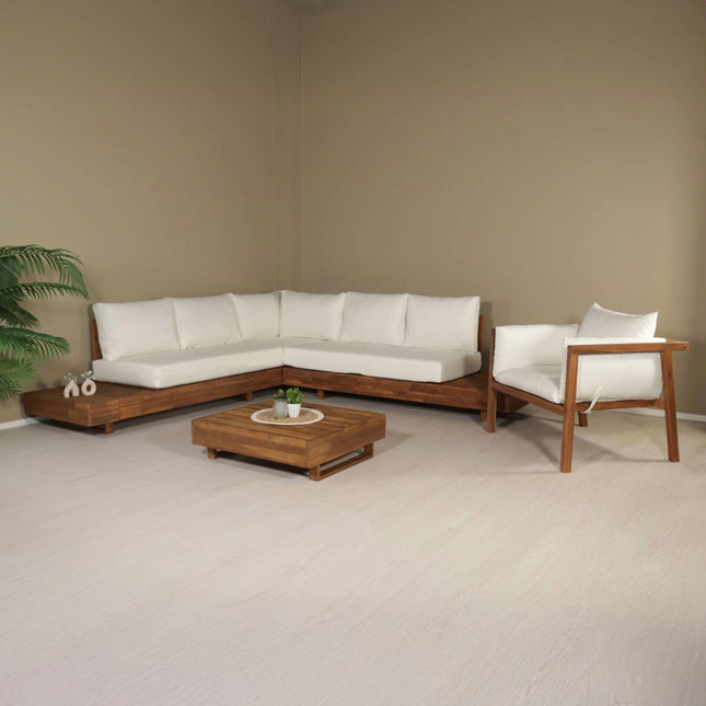 Loungebank tuin set Donna wit acaciahout 248cm met tafel en stoel