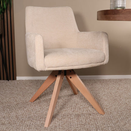 SET DEAL 6 stuks: Eetkamerstoel draaibaar beige stof Gemma