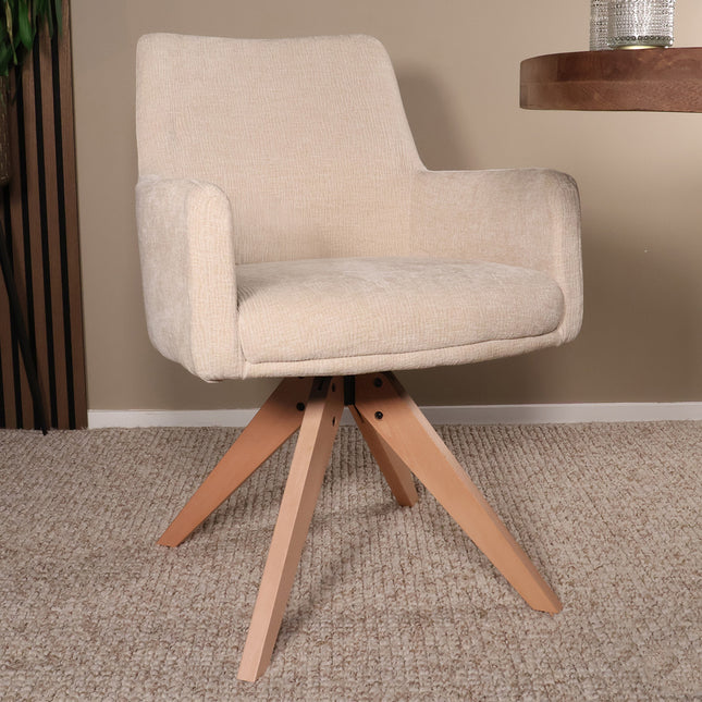 SET DEAL 6 stuks: Eetkamerstoel draaibaar beige stof Gemma