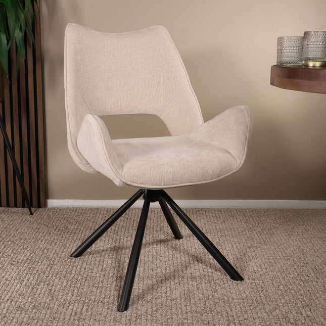 SET DEAL: 6 Eetkamerstoelen draaibaar beige stof Kevin