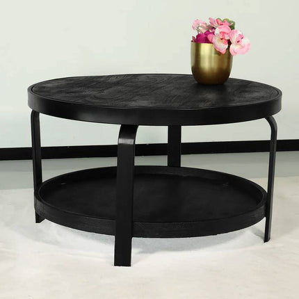 Tweedekans model: Salontafel rond zwart mangohout 80cm Marian