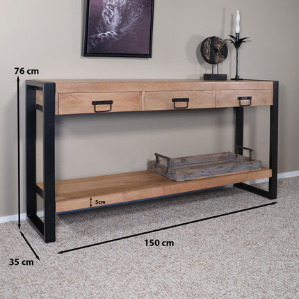 Bijzettafel 150cm mangohout Vera lichtbruin