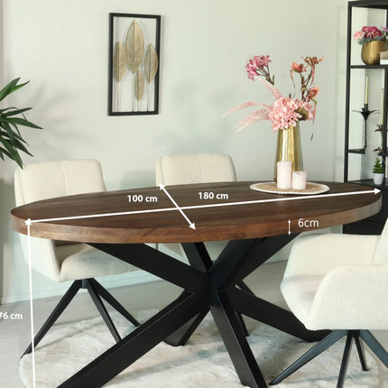 Eettafel James ovaal 180cm walnoot mangohout