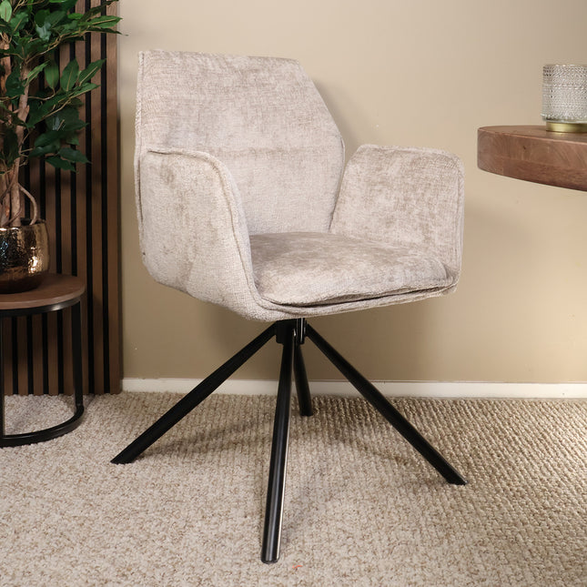 SET DEAL 6 stuks: Eetkamerstoel draaibaar Capri grijs chenille