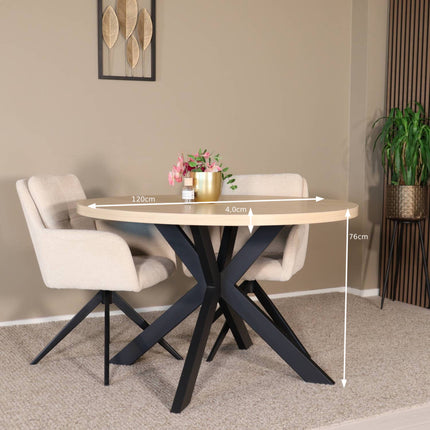 Eettafel Sanne rond 120cm lichtbruin melamine