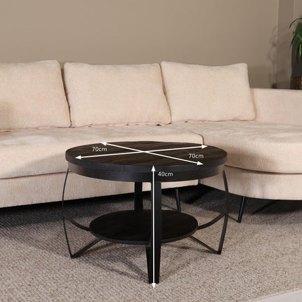 Salontafel rond zwart mangohout 70cm Sandy