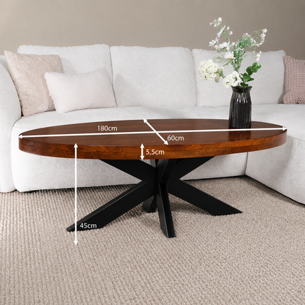 Salontafel ovaal bruin mangohout 130cm Jimmy