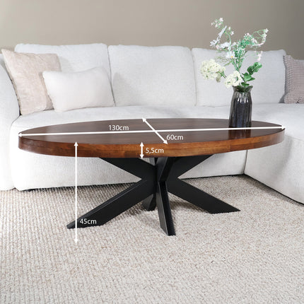 Salontafel ovaal bruin mangohout 130cm Jimmy