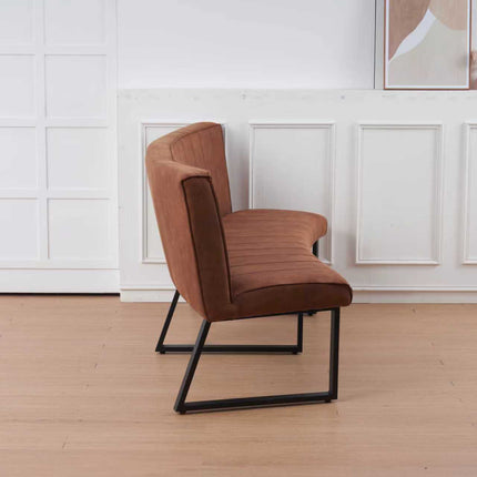 Eetkamerbank ovaal Menzo 180cm cognac microvezel