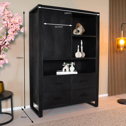 Mangohout kast 150cm zwart Dexie