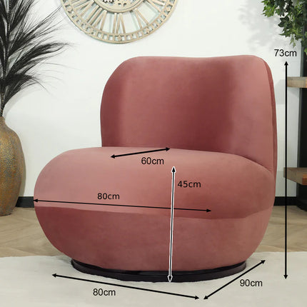 Draai fauteuil Lara oud roze velvet