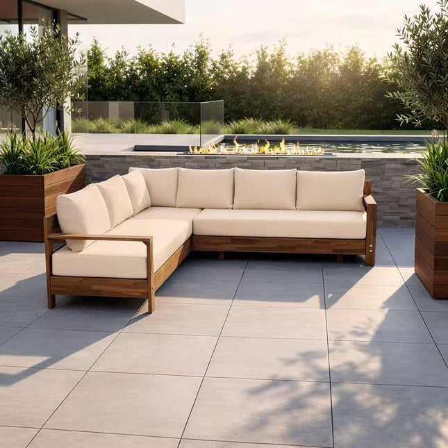 Loungebank tuin Boris beige acaciahout 220cm