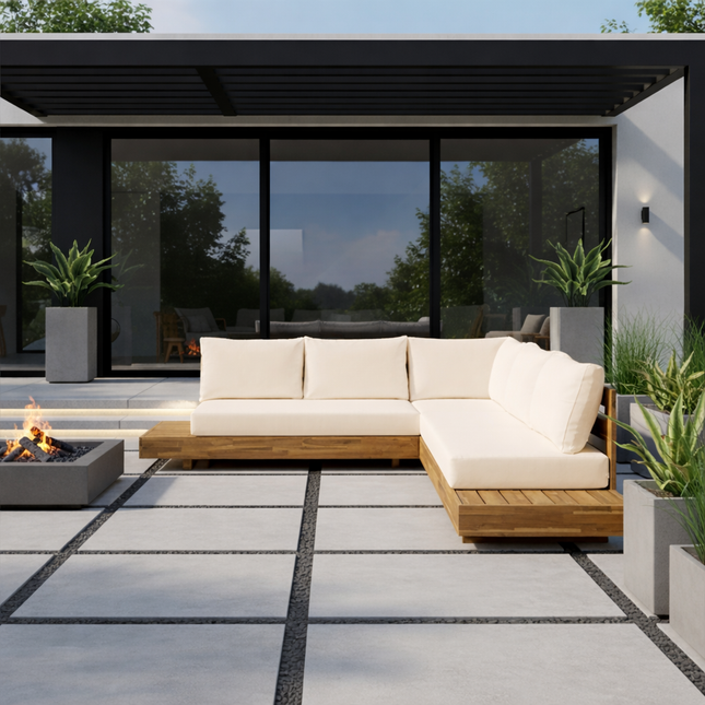 Loungebank tuin Charlie beige acaciahout 230cm