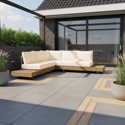 Loungebank tuin Donna beige acaciahout 248cm