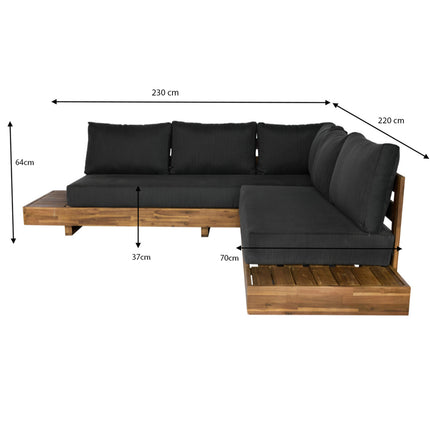 Loungebank tuin Charlie antraciet acaciahout 230cm
