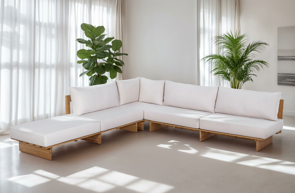 Loungebank tuin Benito beige acaciahout 270cm