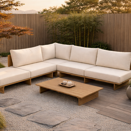 Loungebank tuin Benito beige acaciahout 270cm met tafel