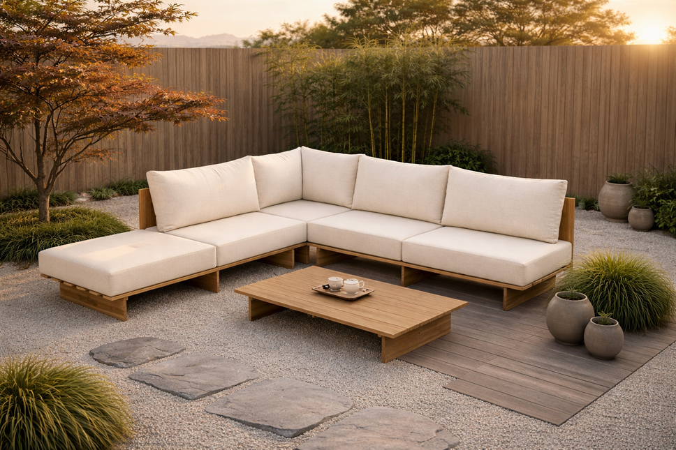 Loungebank tuin Benito beige acaciahout 270cm met tafel