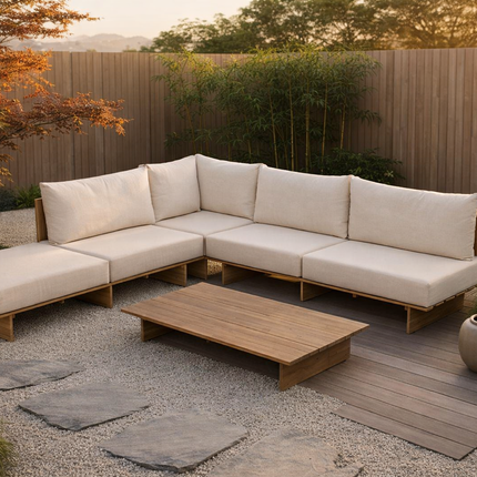 Loungebank tuin Benito beige acaciahout 240cm met tafel