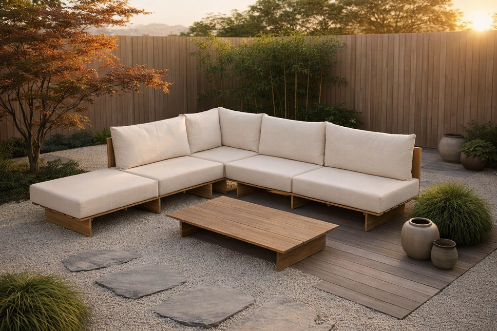Loungebank tuin Benito beige acaciahout 240cm met tafel