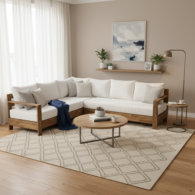 Loungebank tuin Boris beige acaciahout 220cm