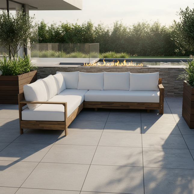 Loungebank tuin Boris beige acaciahout 220cm