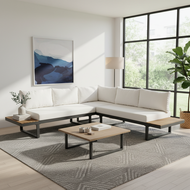 Loungebank tuin Darcio beige aluminium 240cm