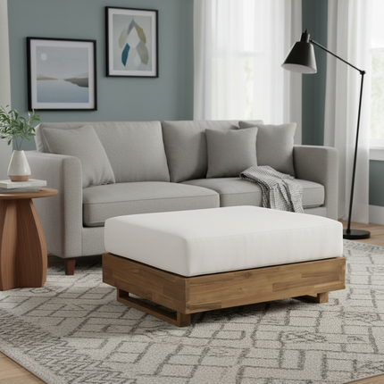 Loungetafel tuin met kussen beige acaciahout Dirk