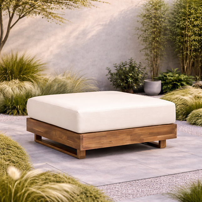 Loungetafel tuin met kussen beige acaciahout Dirk