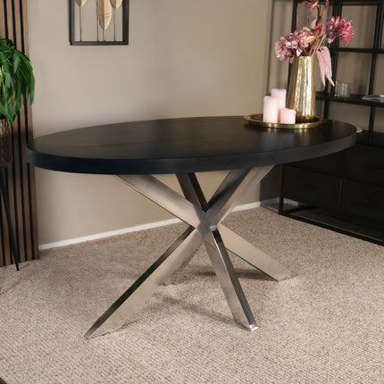 Eettafel Lucas ovaal 160cm zwart met zilver mangohout