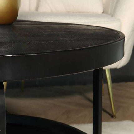 Tweedekans model: Salontafel rond zwart mangohout 80cm Marian