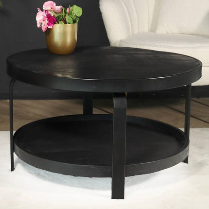 Tweedekans model: Salontafel rond zwart mangohout 80cm Marian