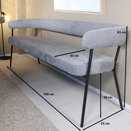 Eetkamerbank Meggie 180cm grijs stof