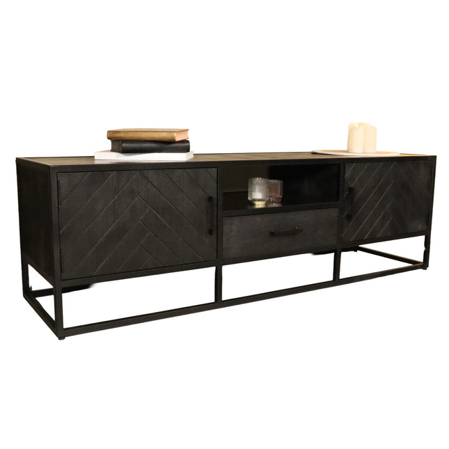 Tweedekans model: Tv meubel visgraat zwart mangohout 165cm Danae