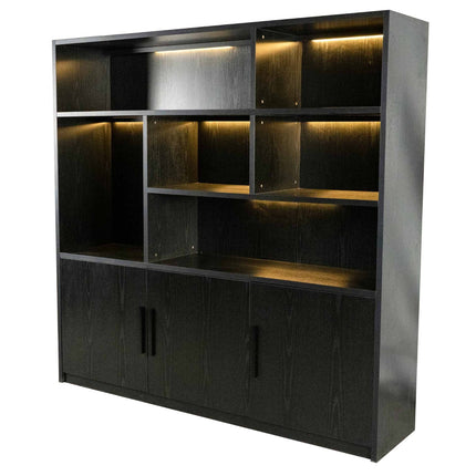 Vakkenkast zwart melamine 185cm Hanno