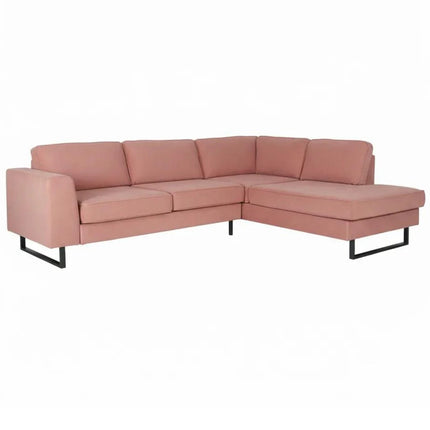 Hoekbank Puckerto roze velvet 290cm rechts