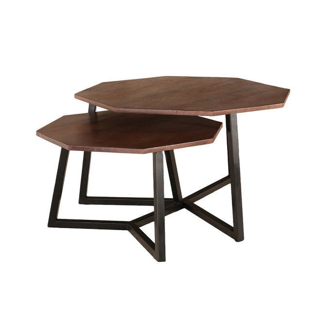 Salontafel octagon 2delig bruin mangohout Loes
