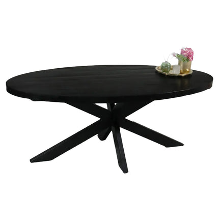 Tweedekans model: Eettafel ovaal mangohout 200cm James zwart ovale industriële tafel duurzaam mango eetkamertafel