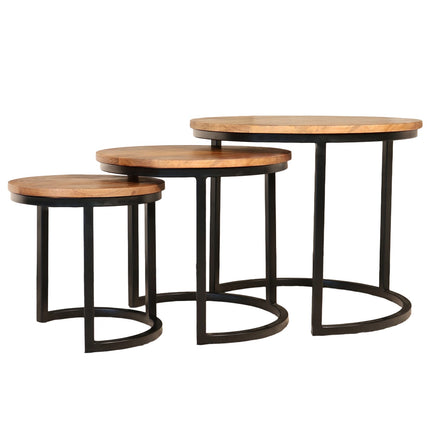 Salontafel rond 3delig bruin mangohout Jaell