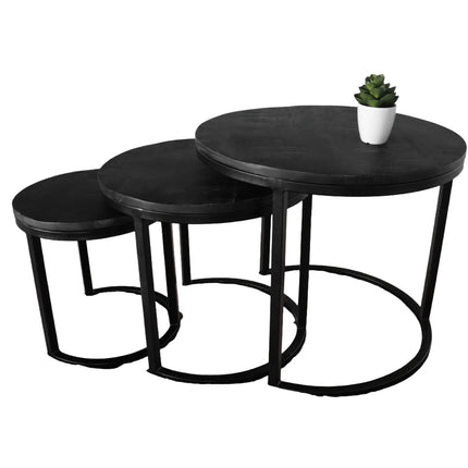 Tweedekans model: Salontafel rond 3delig zwart mangohout Jaell