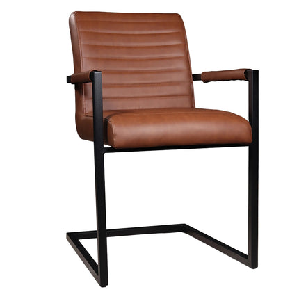 Tweedekans model: Eetkamerstoel met armleuning cognac Noor industrieel design eetstoel