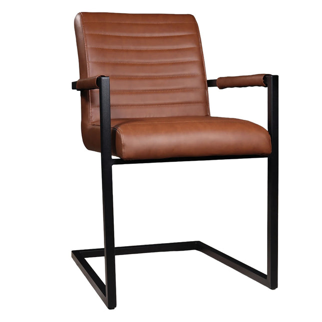 Tweedekans model: Eetkamerstoel met armleuning cognac Noor industrieel design eetstoel