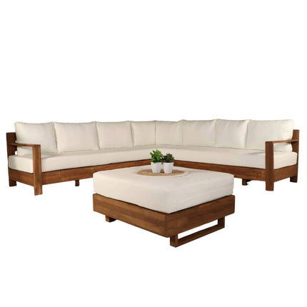 Loungebank tuin set Lahon wit acaciahout 250cm met tafel met kussen