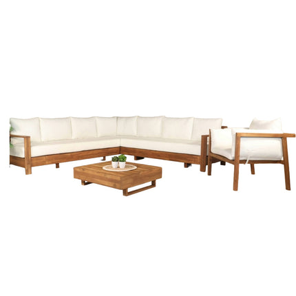 Loungebank tuin set Lahon wit acaciahout 250cm met tafel en stoel