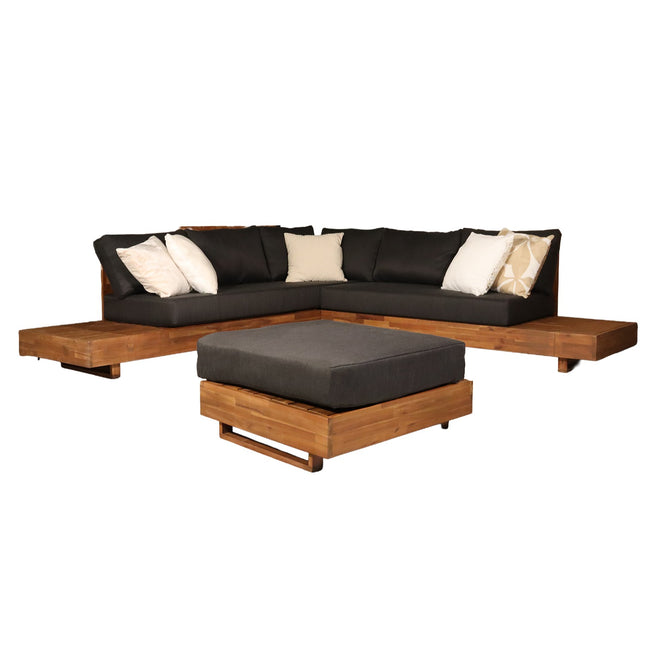 Loungebank tuin set Donna antraciet acaciahout 248cm met tafel met kussen
