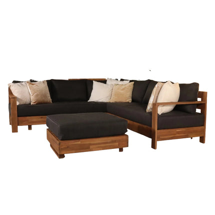 Loungebank tuin set Boris antraciet acaciahout 250cm met tafel met kussen